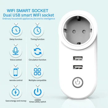 Smart WiFi Lizdas ES Plug Dvigubas USB Belaidžio Smart Žvakės Veikia Su Alexa 