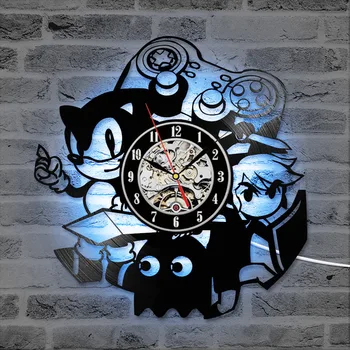 Sonic Žaidimas Vinilo Įrašas Laikrodis Kūrybos Antikos Stiliaus Sienų Dekoras LED Laikrodį Dovanų Vaikams 3D Silent Įrašyti Laikrodis Su 7 Laikrodis