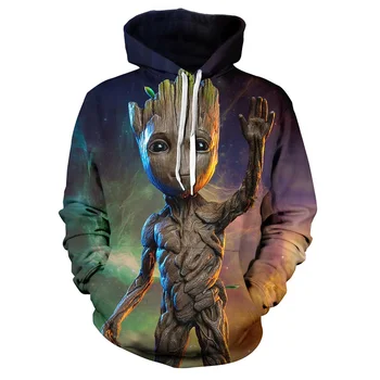 STEBUKLAS vyras hoodies Keršytojas 3 Groot 3D atspausdintas megztinis su gobtuvu palaidinukė negabaritinių hoodie didmeninė apvalios kaklo apsidraudimo stilius