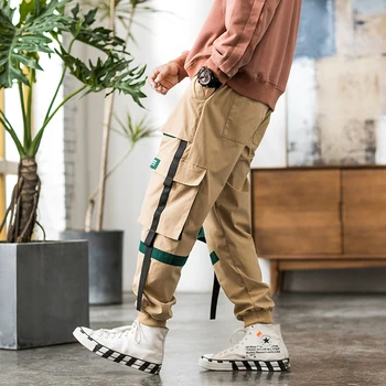 Streetwear Hip-Hop Krovinių Kelnės 2020 M. Pavasarį, Rudenį Mens Baggy Kišenės Juostelės Poilsiu Kelnės Vyrams Japanes Stiliaus Juodos Haremo Kelnės