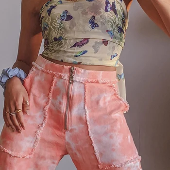 SUCHCUTE kontrasto spalvų moteriški džinsai Baggy aukšto juosmens džinsinio audinio kelnės streetwear derliaus y2k estetinės džinsai draugu Poilsiu