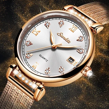 SUNKTA 2021 Sąrašas Rose Gold Moterų Laikrodžiai Kvarco Žiūrėti Ponios Viršų Prabangos Prekės ženklo Moteris Žiūrėti Mergina Laikrodis Relogio Feminino+Box