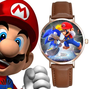 Super Mario, Sonic Vaikų Laikrodžiai Premium Odinis Dirželis Kvarcas Laikrodžiai Žiūrėti Vaikams, Cartoon Sonic the Hedgehog