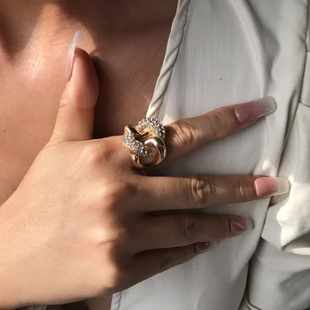 Sustorėti Platus Kristalų Žiedai Moterims Susukti Dizaino Atidarykite Reguliuojamas Moterų Pirštų Žiedai Aukso Spalvos Punk Prabanga Bohemijos Žiedas Žavesio