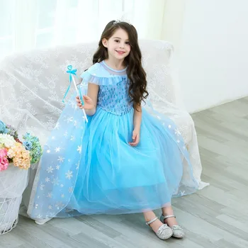 Sušaldyti Ledo Karalienė Elsa Princesė Cosplay Helovinas Dress Mergaičių Marškinėliai Suknelė Sluoksniuotos