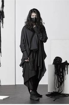 Tamsiai juodi marškinėliai asmenybės madinga vyriški laisvus drabužius, Japonijos Yamamoto struktūra apsiaustu