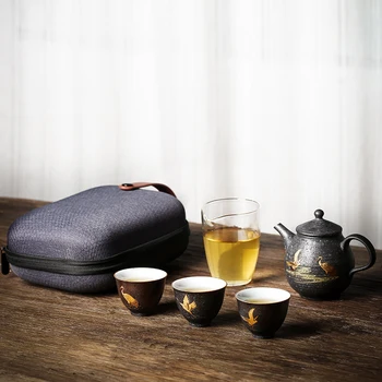 TANGPIN juoda indų keramikos arbatinukas su 3 puodeliai plaukiojančio krano nešiojamų kelionių arbatos rinkinys drinkware
