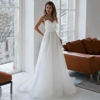 Thinyfull Naują Atvykimo Perlų Vestuvių Suknelės V Kaklo Linija, Bžūp Rankovėmis Duobute Nuotakos Suknelės Tiulio Mygtuką Vestido De Novia 2020 M.