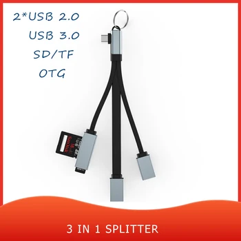Tipas-C USB HUB OTG SD TF atminties Kortelių Skaitytuvo Adapteris, Maitinimo Laidas, 3 In 1 Splitter ilgiklis CENTRU Greito Įkrovimo Kabelis KOMPIUTERIUI Laptopo