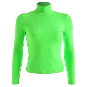Toplook Liuminescencinės Golfo marškinėliai Žiemos ilgomis Rankovėmis Marškinėliai Briaunoti Moterų Viršūnių Žaliosios Mados Moterų Atsitiktinis Megzti Marškinėliai