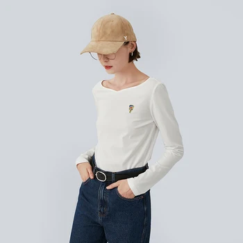 Toyouth Moterų Slim marškinėliai ilgomis Rankovėmis Paprastų Kietas Siuvinėjimo Viršūnės