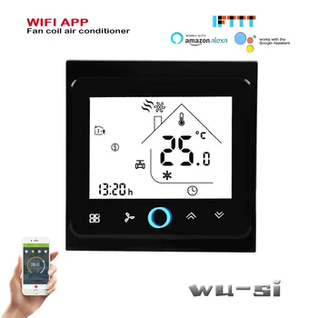 TUYA-2pipe-wifi Ventiliatorius ritės termostatas aušinimo šildymo Tiksliai 0.5 laipsnio,95-240VAC 24v Neprivaloma