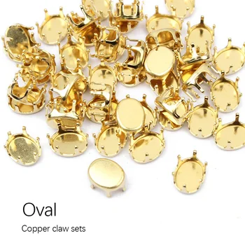 Tuščias Bazės nustatymo siūti Briaunotas cirkonio Kristalų Letena Ovalo formos Aukso Letena dydis 6x8, 7x9, 8x10 Drabužių Priedai