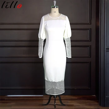 Tvarstis Suknelė Office Lady Tuščiaviduriai ilgomis rankovėmis Susiuvimo Balta Elastinga Slim-montavimo Maišelį Klubo Profesionalus Suknelė Moterų Suknelė