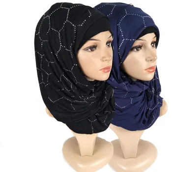 U9 10vnt Minkštos Medvilnės diamond Musulmonų Skarelė Momentinių Jersey Hijab femme Apvyniokite Šaliku Islamo Skara Moterų Galvos Šalikai