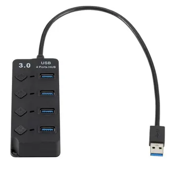 USB 3.0 Splitter 4 Port HUB Su pagrindiniu Jungikliu, Itin Didelės Spartos Duomenų Perdavimo 4 Port HUB Juoda Be Maitinimo