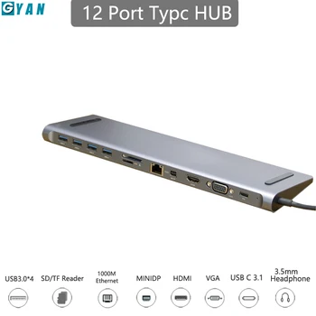 USB C HUB 12 1 c tipo HDMI-suderinamas Kortelių Skaitytuvas RJ45 PD Įkroviklio Garso 