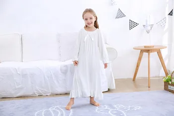 Vaikai rausvos spalvos, ilgomis rankovėmis medvilnės miego suknelė vaikai ilgai pižama princesė lankas gražus pižamą kūdikį mergaičių namų drabužių ws1402