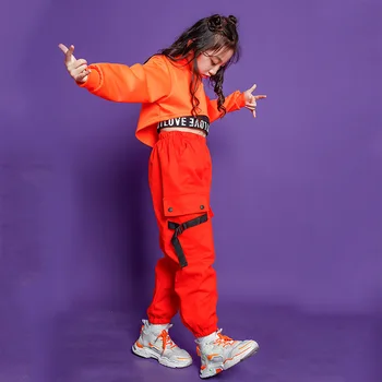 Vaikų Mergaičių Hip-Hop Veiklos Komplektus Aukšto Kaklo Palaidinukė Pasėlių Viršų Veikia Atsitiktinis Kelnės Džiazo Šokio Kostiumų Drabužius Street Wear
