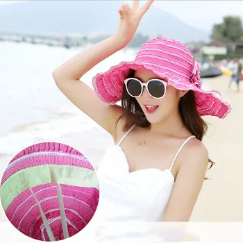 Vasaros Moterų Skrybėlių Mados Lankstymo Vėdinimo Saulės, Skrybėlės, Anti-UV Paplūdimio Skrybėlę Vėjo Virvę Fiksuotojo Padarinių Dydžio Saulės, Skrybėlę