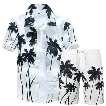 Vasaros Trumpas Rankovės Marškinėliai Tiktų Vyrų Mados Gėlių Spausdinti Havajų Marškinėliai + Paplūdimio Šortai Atsitiktinis Paplūdimio Drabužių Rinkiniai Vetement Homme