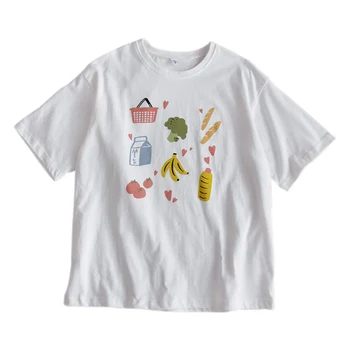 Vasarą Naujos Moterų Mažas šviežias Minkštas sesuo Mielas Vaisių Print T-shirt Girls Prarasti Apvalios kaklo trumpomis rankovėmis Laukinių studentų Puloveris Viršūnės
