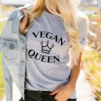 Veganų Karalienė Tee Naują Atvykimo Moterų Juokinga Atsitiktinis Medvilnės Marškinėliai Dovana Veganų Meilužis Veganai padaryti pasaulį geresne vieta