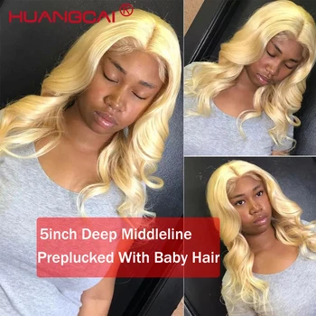 Vidurinė Dalis 613 Blond Nėriniai Priekiniai Žmogaus Plaukų Perukas PrePlucked Brazilijos Kūno Banga Medaus Šviesūs 13x1 Nėrinių Dalis Remy Žmogaus Plaukų Perukai