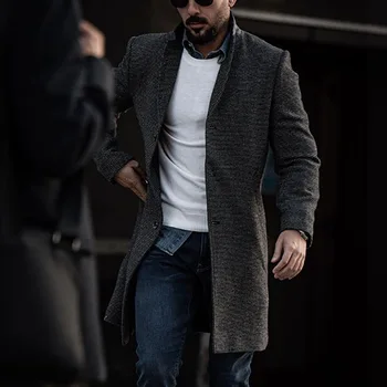 Vilnoniai Paltai Tranšėjos Švarkelis, 2021 Mens korėjos Stiliaus Striukė Vyrų Slim Fit Tvora Ilgas Kailis Vyrų Žiemos Paltai Homme Plus Size