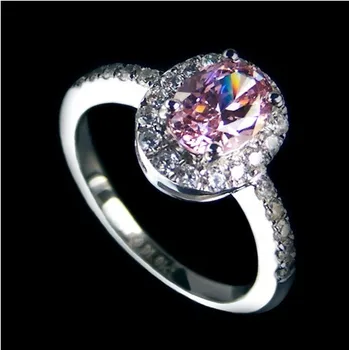 Vintage 2 Karatų Rožinis Grožio Patvirtinu, Ovalo Formos SONA Sintetinių Deimantų Vestuvinis Žiedas Autentiški Baltojo Aukso Žiedas