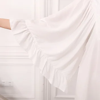 Vintage Baltas Rožinis Mėlynas Nėrinių Medvilnės Trimitas Rankovėmis Nightdress Moterų Sleepwear Homewear Pavasarį, Vasarą, Rudenį Nightgowns