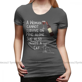 Vynas, Juokingi Marškinėliai, Cat Ir Vyno Juokinga Dizaino Marškinėliai Madinga XL Moterų marškinėlius Trumpas Rankovėmis 100 Medvilnės Ponios Tee Marškinėliai
