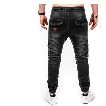 Vyrai Multi pocket Užtrauktuko dizainas Krovinių Kelnės Slim fit Džinsai mados Juoda Streetwear Liesas Džinsus bėgiojimas Atsitiktinis naudotis kelnės