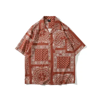 Vyrai Paisley Gėlių Spausdinti Havajų Paplūdimys Marškinėliai Harajuku Streetwear 2020 Metų Vasaros Trumpomis Rankovėmis Palaidinė Hiphop Unisex Raudona Marškinėliai Topai