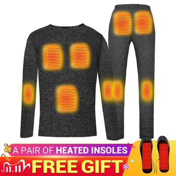 Vyrai, Šildomas Slidinėjimo Sporto Marškinėliai Šildymo Marškinėliai + Šildymo Triko Elektros USB Šildomas Šilumos Apatiniai Nustatyti Išlaikyti Šiltas Žiemos Kempingas