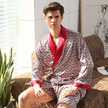 Vyrams, Satino Pižamą 2vnt Skraiste Šortai Kostiumo Kimono Suknelė Sleepwear Vasaros Laisvalaikio Namuose Padažu Suknelė Plius Dydis 3xl 4xl 5xl