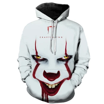 Vyriški siaubo filmas klounas hoodie žiemos linksmu charakteriu 3D atspausdintas vyrų palaidinukė mados unisex hoodie