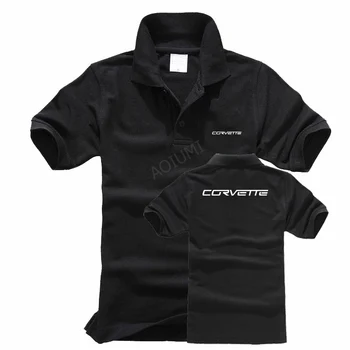Vyriški trumpomis rankovėmis vasarą Chevrolet Corvette polo marškinėliai Kieto spalvų apykaklės polo viršūnes kokybės drabužius