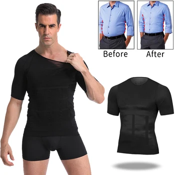 Vyrų Kūno Glass Toning T-Shirt Liekninamasis Kūno Shaper Korekcinių Laikysena Pilvo Kontroliuoti Suspaudimo Vyras Modeliavimas, Apatinio Trikotažo Korsetas