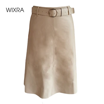 Wixra Moterų A Linijos Sijonai PU Atsitiktinis Vidurio Blauzdos Elegantiškas Biuras Dėvėti Streetwear OLIS Ponios Apačioje Pavasarį Rudenį