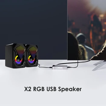 X2 Stereo Garso Erdvinio garso Garsiakalbis su RGB Šviesos Darbalaukio Nešiojamas KOMPIUTERIS Kompiuterio Garsiakalbiai USB Powered žemų dažnių garsiakalbis