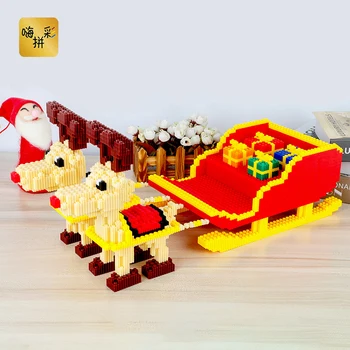 Xizai 8064 Linksmų Kalėdų Dovana Kalėdų Briedžių, Elnių Pasivažinėjimas 3D Modelis Mini Statybiniai Blokai, Plytos Žaislas 22cm ūgio Vaikams ne Lauke