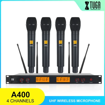 XTUGA A-400 Metalo Medžiaga 4-Channel UHF Bevielio Mikrofono Sistema su 4 Rankiniai Etape Bažnyčios Šeimai Šalis Maža, Karaoke