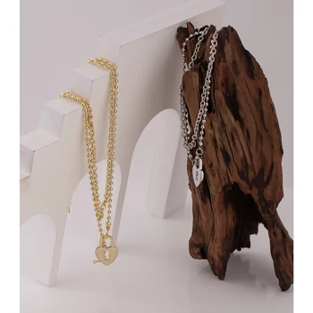 Yhpup Mados Širdies Užraktas Sluoksniuotos Pakabukas Karoliai Madinga Aukso Metalo Tekstūros Vario Choker Karoliai Moterų ожерелье 2020 m.