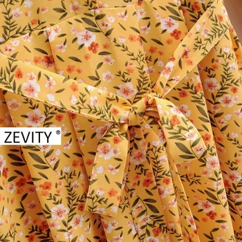 Zevity Naujas moterų derliaus gėlių spausdinti atsitiktinis varčias marškinėliai suknelė, prašmatnus office lady ilgomis rankovėmis su užtrauktuku vestido šalis suknelės DS4166