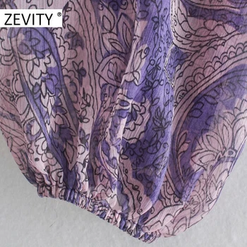 Zevity Naujas moterų senovinių kvadratinių apykaklės, anakardžių riešutai spausdinti atsitiktinis smock palaidinukė ponios žibintų rankovėmis chic pynimas marškinėliai topai LS7137