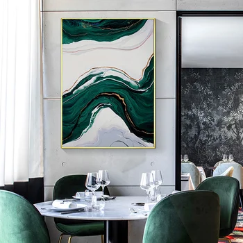 Šiaurės stiliaus Žalia abstrakčios marmuro, drobė, tapyba kambarį apdaila be rėmelio aukso meno sienos nuotrauka sienos menas namų projektavimas