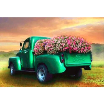 Žalias sunkvežimis gėlių diamond Siuvinėjimo 