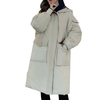 Žiemos didelės vientisos spalvos užtrauktukas mygtuką medvilnė paminkštinimas striukė striukė madinga slim fit šilti moteriški paltai duona kailis