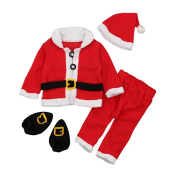 Žiemos Naujas Naujagimių Drabužiai Kūdikis, berniukas, mergaitė, Kalėdų kostiumas Vaikams Cosplay Santa Claus Mados hat+Top+Kelnės+Batai 4-piece set